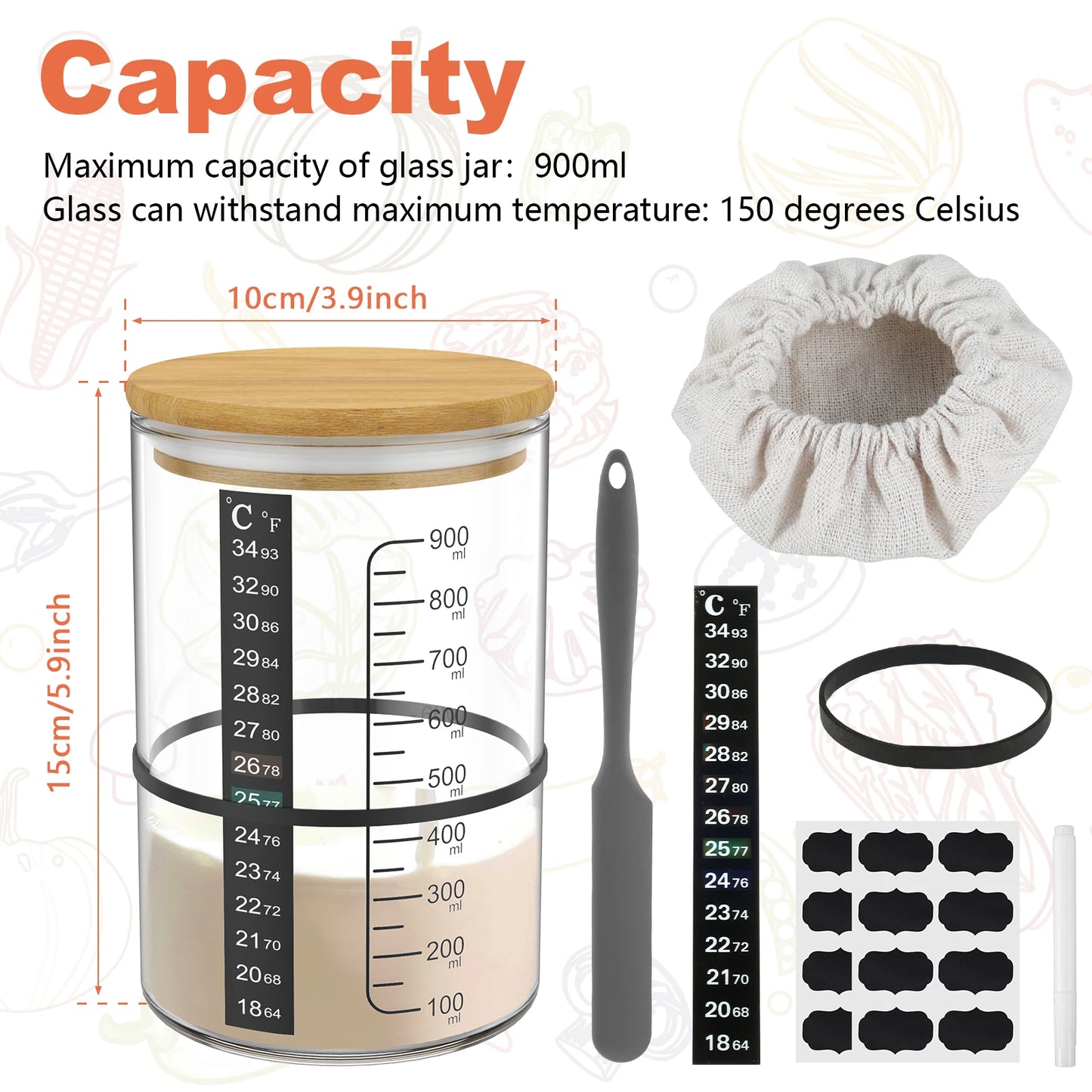 Sourdough Starter Jar 900ml Starter Container Clear Glass Jar Kitchen Sourdough Bread Baking Supplies Fermentation Food Storage