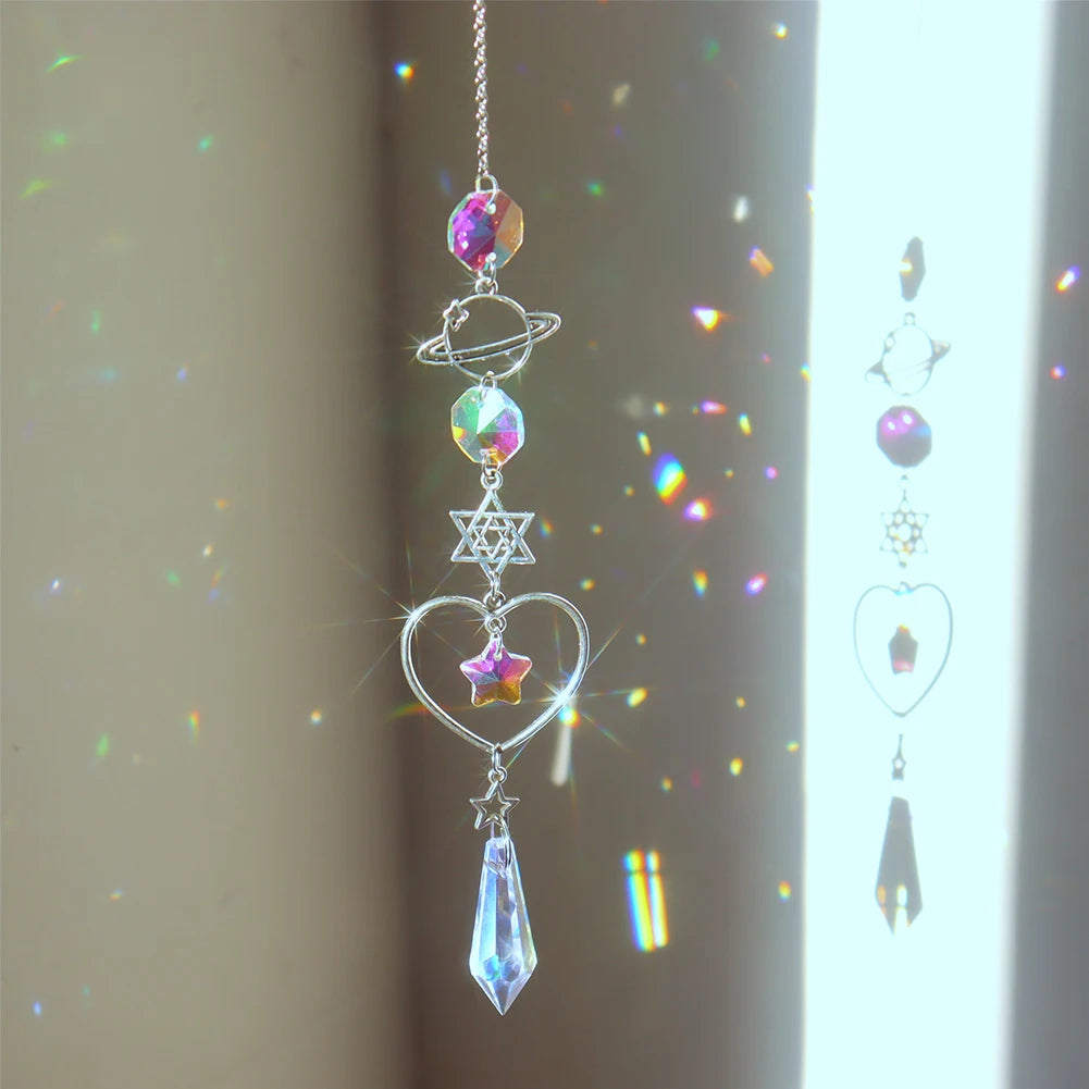 Suncatcher Crystal Wind Chime Star Moon Diamond Hanging Prisms Light Catcher Rainbow Chaser Jewelry Pendant Home Garden Decor