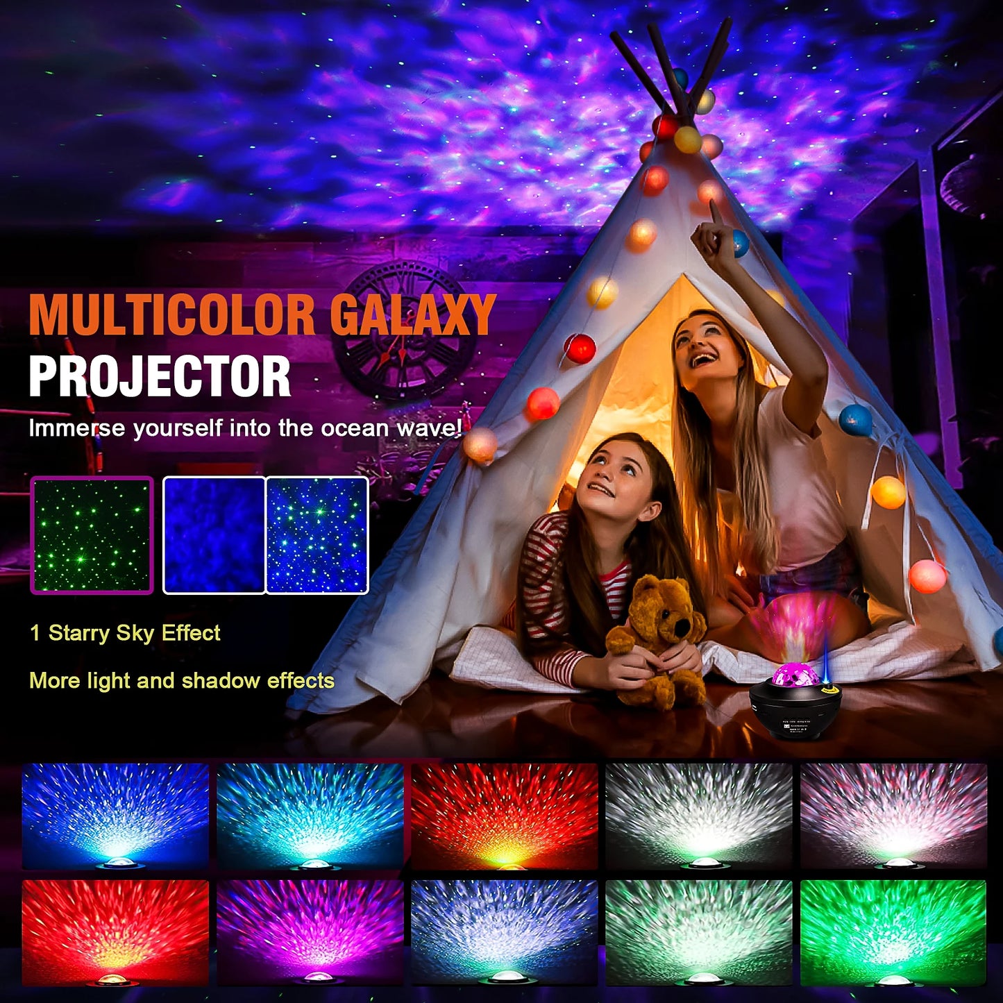 Star Night Light Projector Galaxy with Ocean Wave Music Speaker Sky Light Projector for Bedroom Decoration Birthday Gift Party
