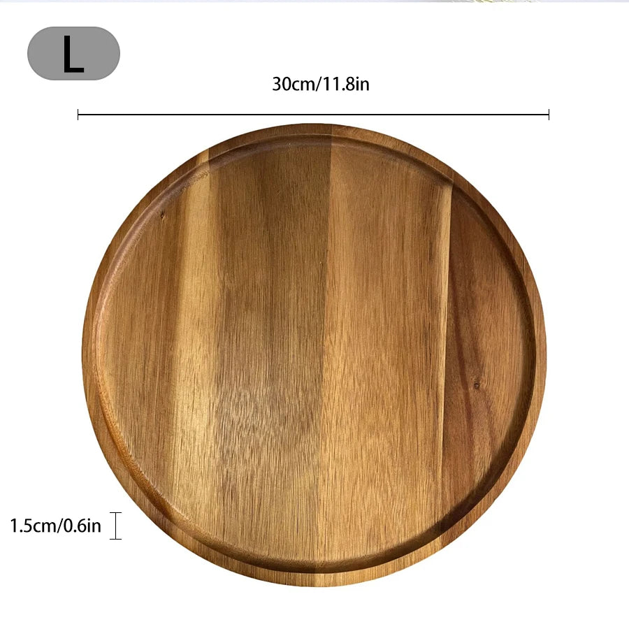 Classic circular wooden tray for kitchen restaurant serving baking dessert tray jewelry storage tray