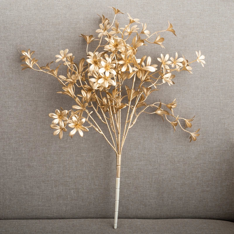 Artificial Plants Gold Fake Flowers Plastic Grass Wedding Arrangement Leaves Autumn Home Party Supplies Christmas Decorations