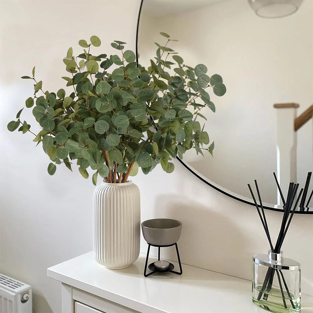 1pc Artificial Eucalyptus Stems Fake Plants 60cm Tall Fake Silver Dollar Leaves Greenery Plant Branches for Home Wedding Decor