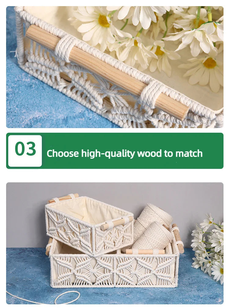 Handmade Woven Basket Cotton Rope Storage  Book Toy Desktop Sundries Storage Box Literary and Retro Style