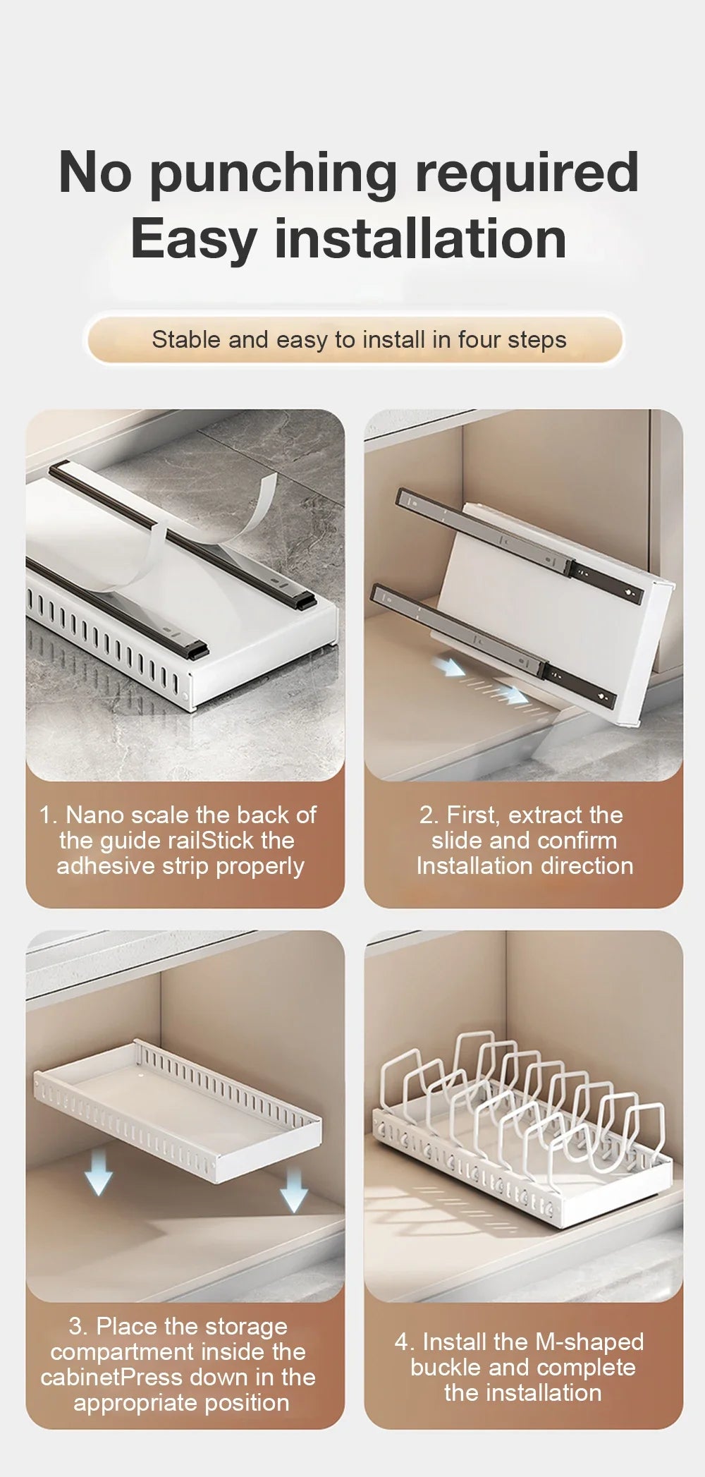 Kitchen Pots and Pans Organizer Under Cabinet Sliding Drawer Pot Lid Organizer Pull Out Cabinet Storage Tray with 8 Dividers