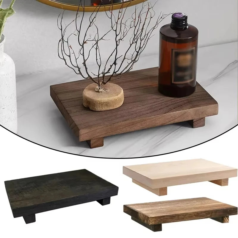 Wooden Tray Base Bracket Bathroom Decoration Wooden Vanity Hand Soap Scented Candle Storage Rack Kitchen Seasoning Rack