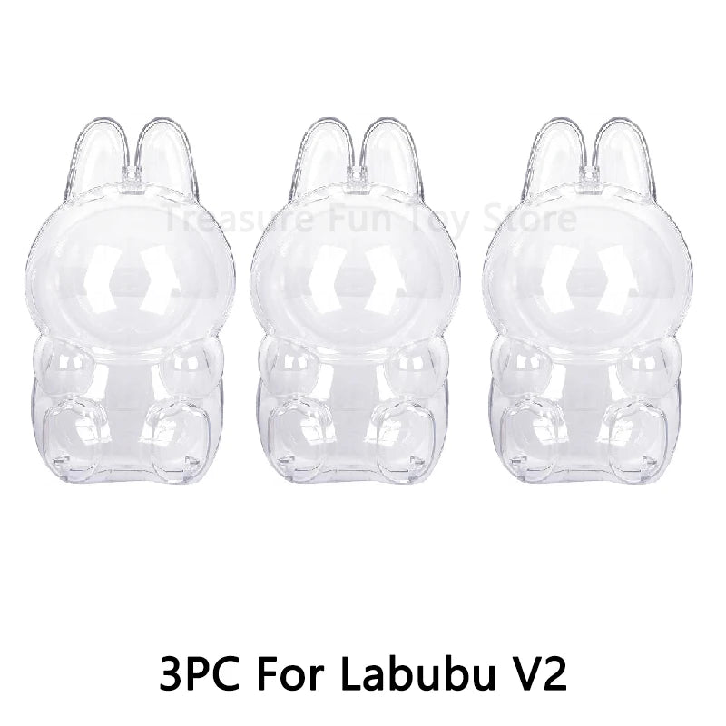 1-3 pcs Protective Case Cover for Labubu Doll V1 V2 V3,Plastic Acrylic Display Case for Standing and Seat Series with Keychain