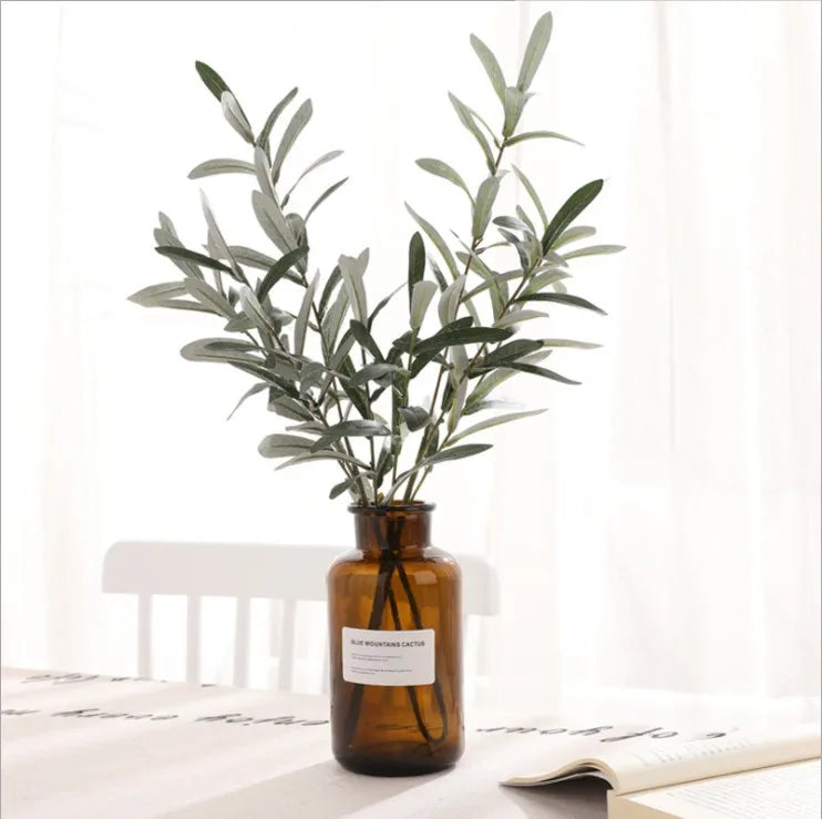 Artificial Green Plant Olive Branch 4 Forks with Fruit Olive Branch Fake Branch Wedding Home Photography Props