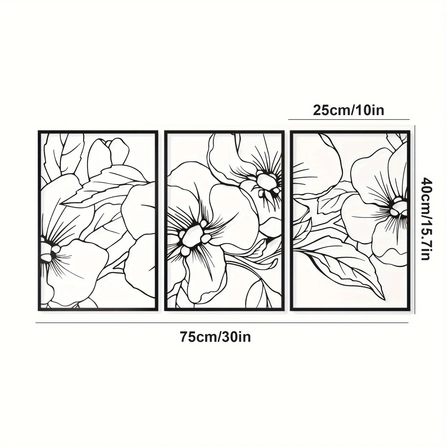 3 packs Minimalist Black Floral Metal Wall Art - Elegant Home Decor Accent,Wall decoration,Wall Sticker,Iron Art,Wall decoration