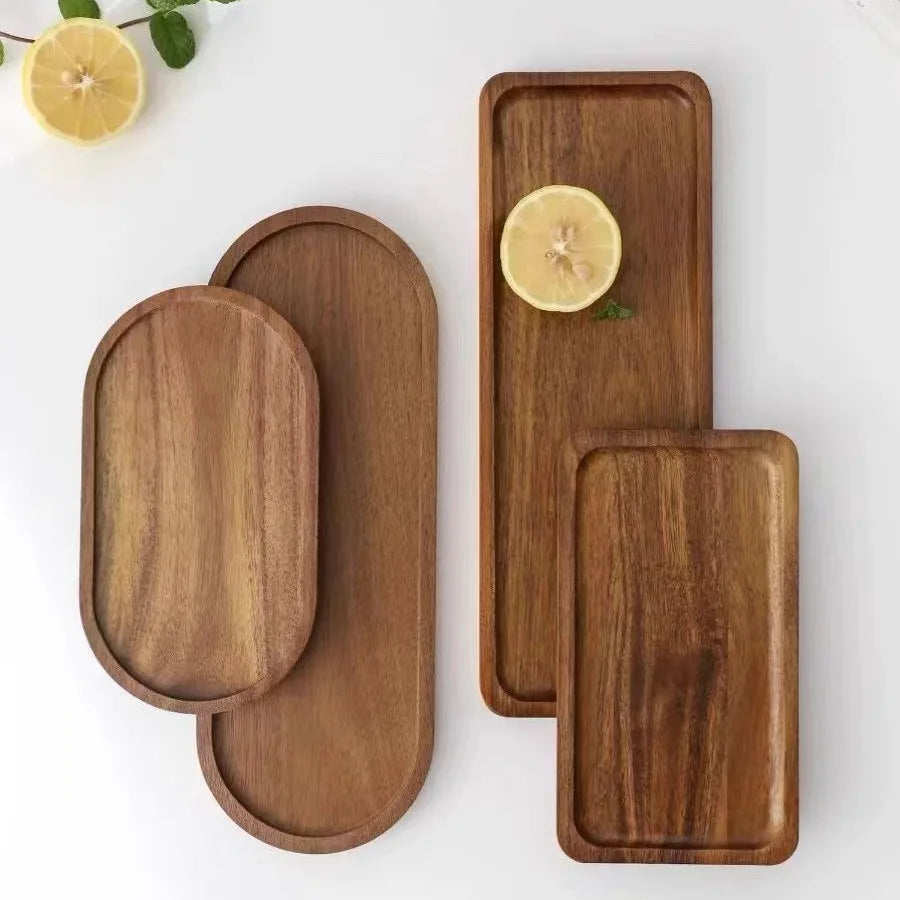 Solid Wooden Tray Rectangular Plate Fruit Snacks Food Storage Trays Hotel Home Oval Serving Tray Decorate Supplies