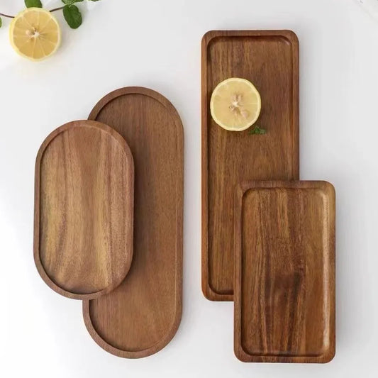Solid Wooden Tray Rectangular Plate Fruit Snacks Food Storage Trays Hotel Home Oval Serving Tray Decorate Supplies