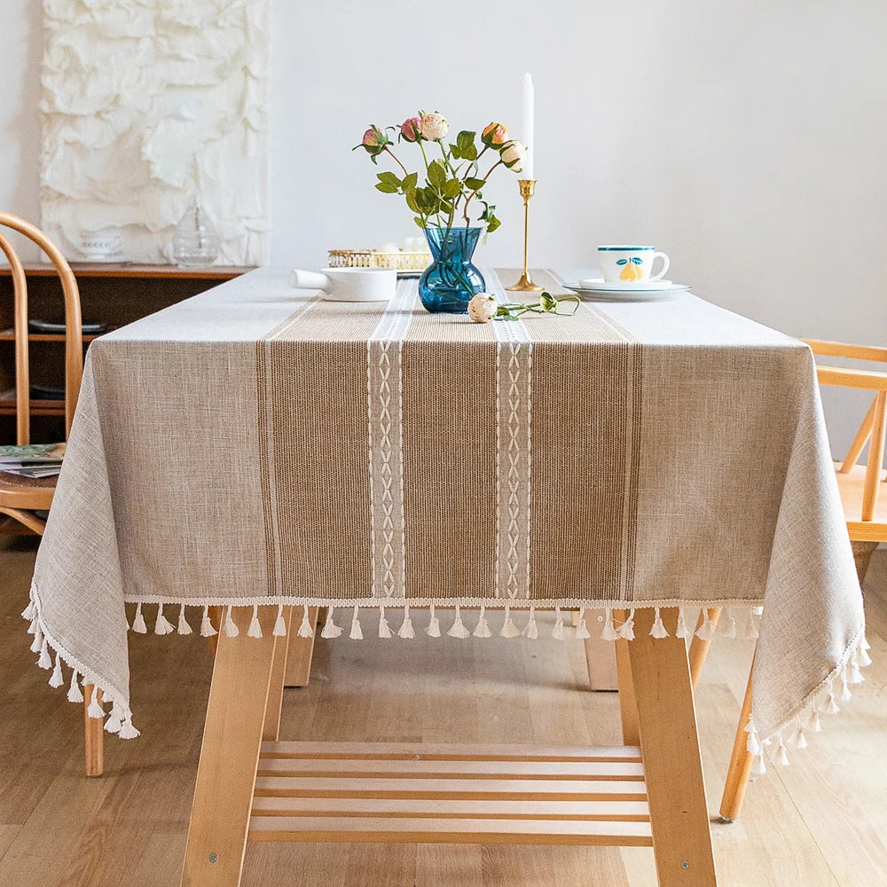 Battilo Linen Cotton Tablecloth Round Rectangular Table Cloth Waterproof Table Cover for Dining Coffee Table Kitchen Room Decor
