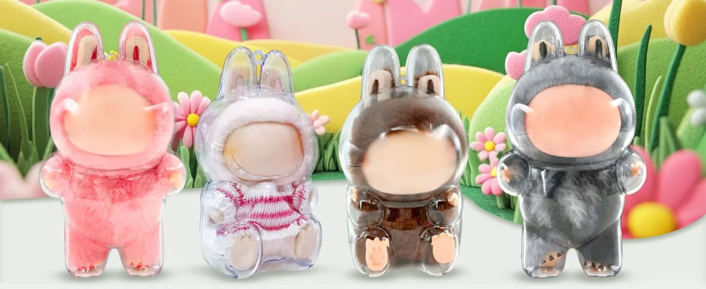 1-3 pcs Protective Case Cover for Labubu Doll V1 V2 V3,Plastic Acrylic Display Case for Standing and Seat Series with Keychain