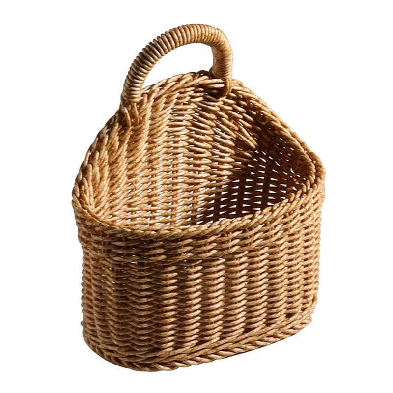 Kitchen Storage Rattan Basket with Handle Woven Hanging Baskets Minimalist Design Living Room Food Fruit Sundries Organizer  ﻿