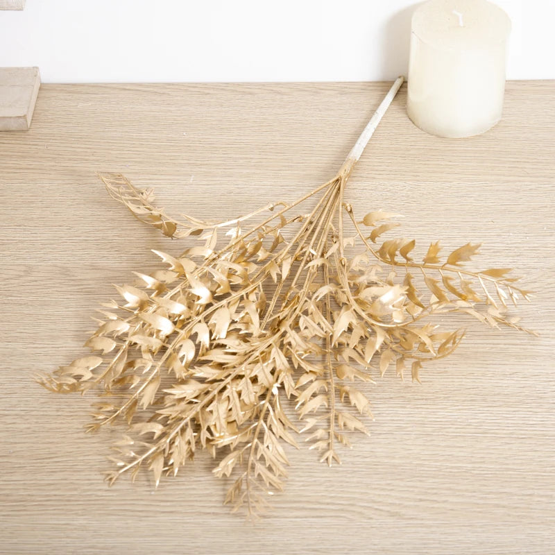 Artificial Plant Gold Fake Flower Plastic Grass Home Christmas Wedding Decorations Arrangement Faux Plant Party Vase Accessories