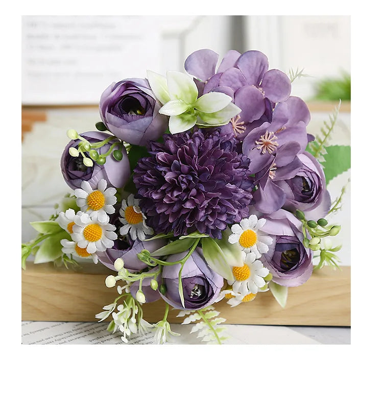 1pc Artificial Flower for Decoration with 7 Fake Flowers Faux Bouquet Arrangements for Home Bridal Wedding Party Chrysanthemum