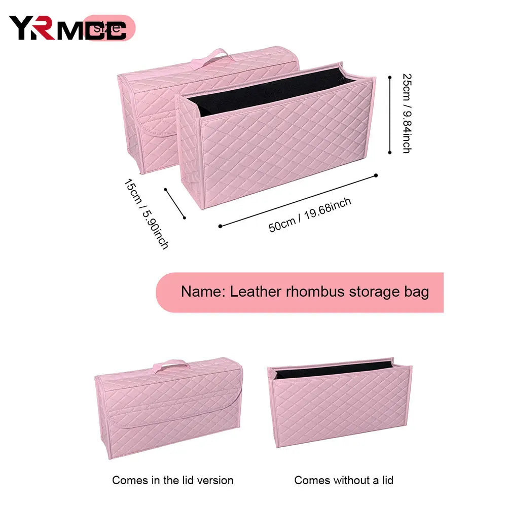 Car Pink Trunk Organizer Box PU Leather Storage Stowing Tidying Auto Large Storage Bag Folding Lady Car Stowing Tidying Boxes