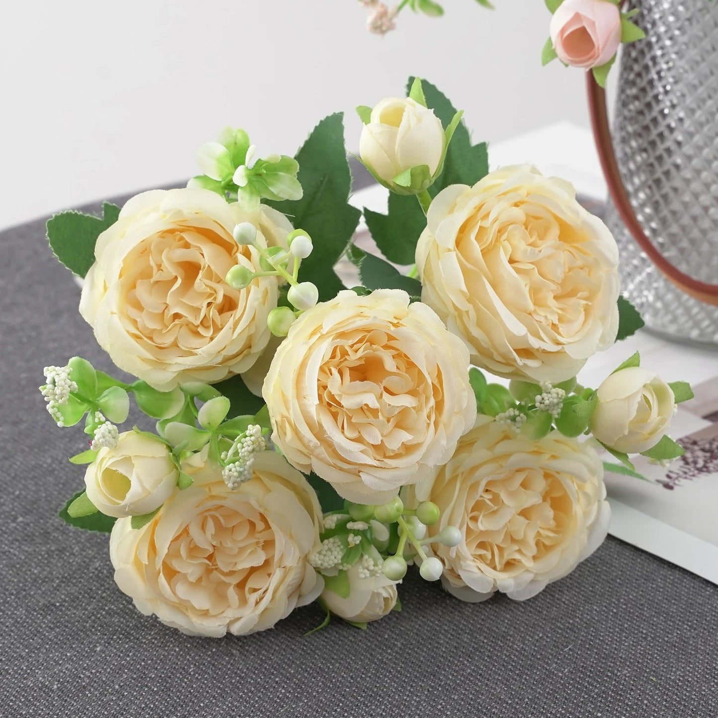 1pc Artificial Flower for Decoration Fake Flowers Silk Peony Faux Bouquet Plastic Arrangements for Home Bridal Wedding Party