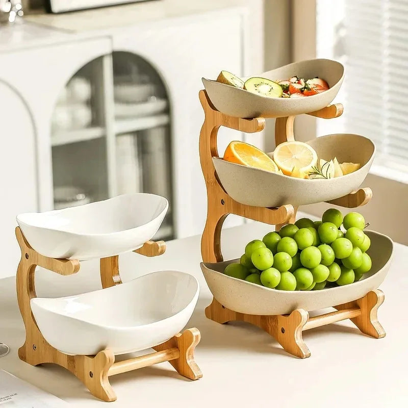 1/2/3 Layer Fruit Plate Light Luxury Plastic Wooden Snack Nuts Candy Dish Creative Salad Bowl Table Living Room Home Kitchen