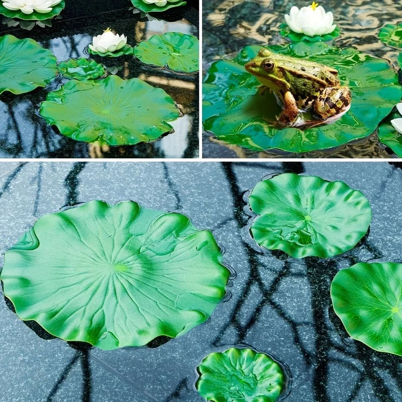 3 flowers and 3 leaves Artificial Lotus, Realistic Water Floating Foam Lotuses, Fake Lily Pad, Home Garden Patio Pond, Home Dec