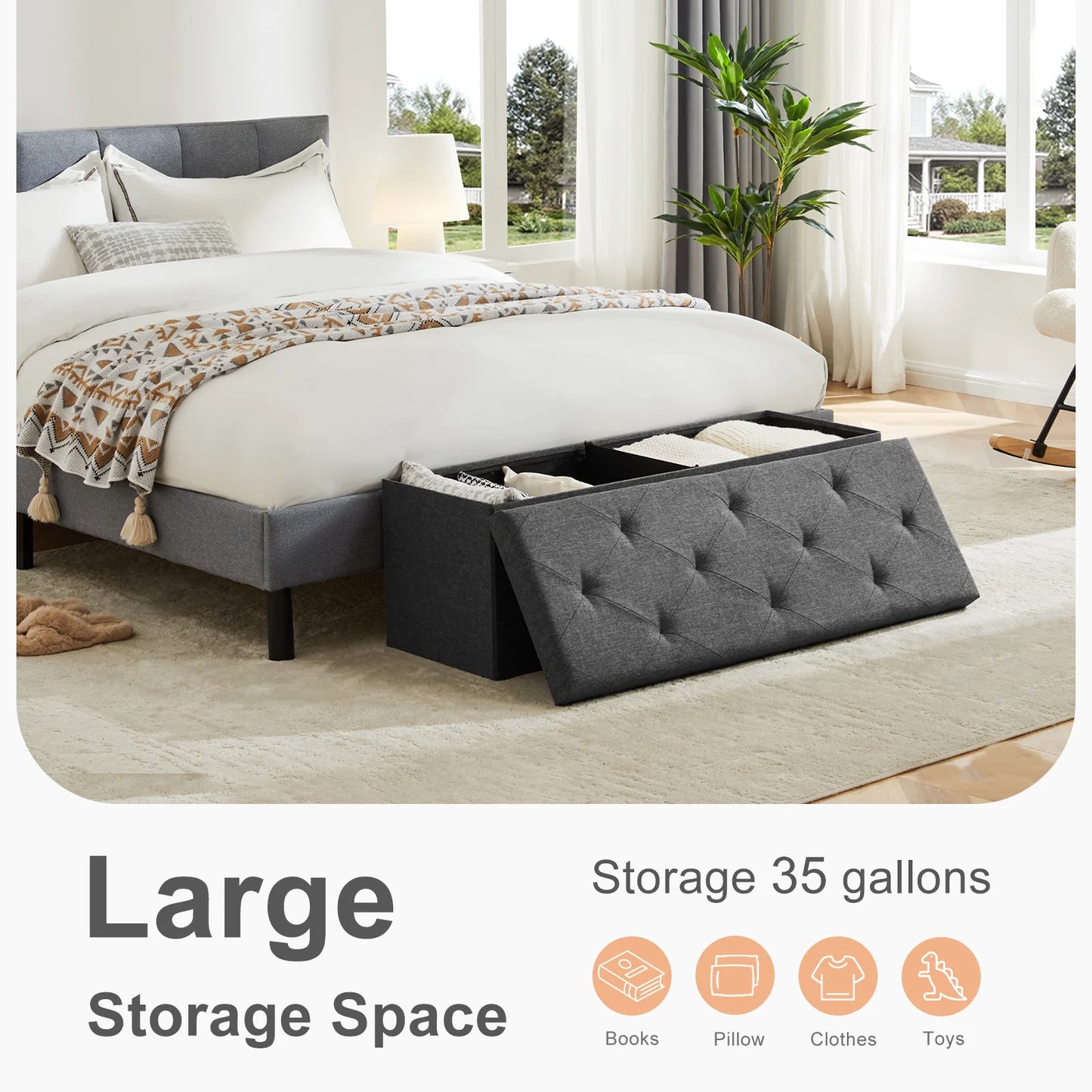 JHK Storage Stool with Foam Seats, Hidden Storage Box, Living Room Toy Storage Box, Bedroom Bed End Bench