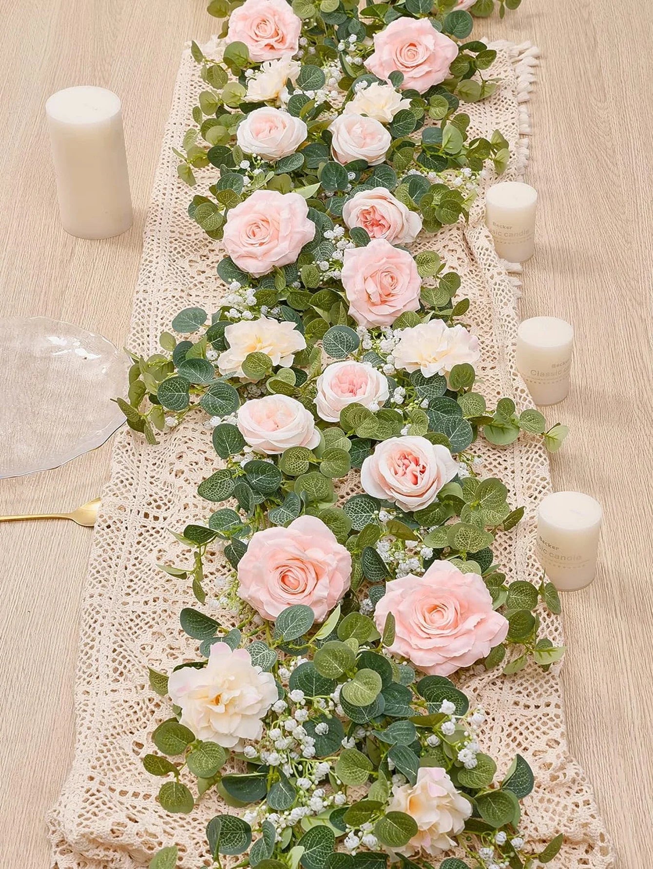 Artificial Flowers Silk Rose Gypsophila Garland Fake Eucalyptus Vine Hanging Plants for Wedding Home Party Craft Decor