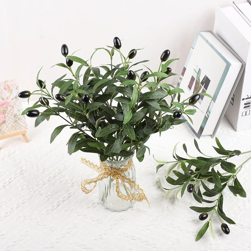 1/3/5Pcs Artificial Plant With Fake Fruit Olive Leaves Tree Branch For Home Garden Vase Decoration Wedding Bouquet Silk Flowers
