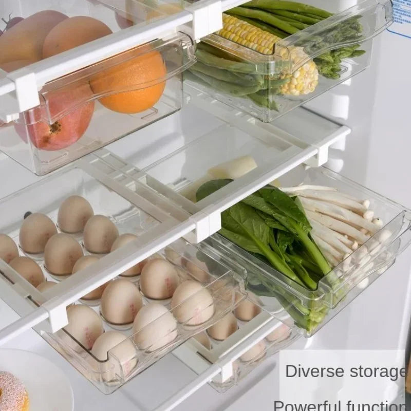 Refrigerator Drawer Style Food Storage Box, Fruit Packaging Machine, Shelf Support, Sliding Plastic Cooking Container