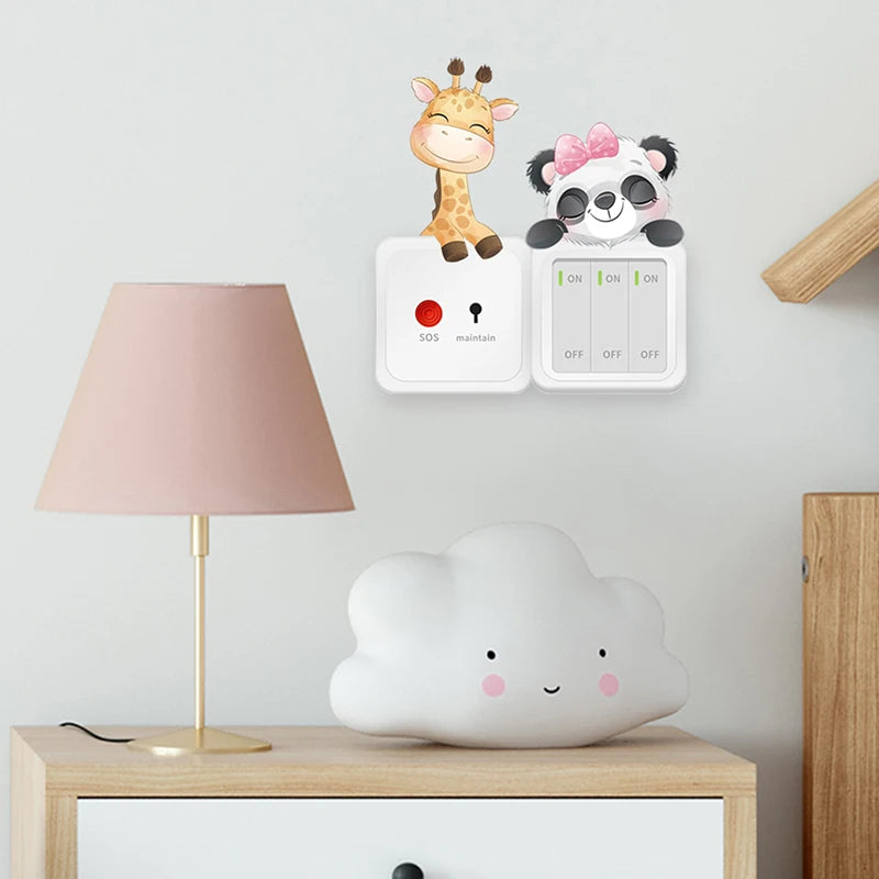 4pcs/set Cute Cartoon Animals Switch Stickers for Kids Room Baby Nursery Room for Switch Panda Elephant Wall Decals Wall Sticker