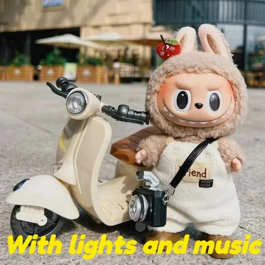 Labubu Doll Mini Electric Motorcycle Fun Cute Doll Toys With Lights and Music DIY Kid Christmas Gift labubu Doll Accessories,