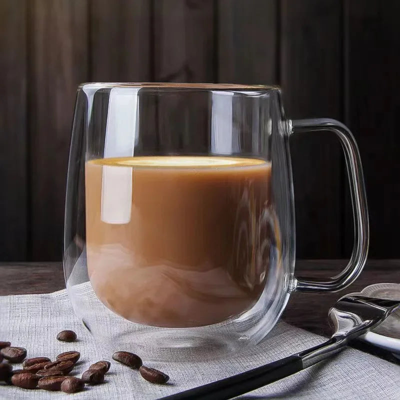 150/250/350ML Glass Cup with Handle Heat Resistant High Borosilicate Double Wall Glass Coffee Milk Beer Cups Kitchen Tools Gift
