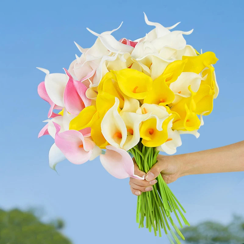 5Pcs White PU Fake Flower Artificial Real Touch Calla Lily For Wedding Bridal Bouquets Home Table Flowers Bouquet Decorations