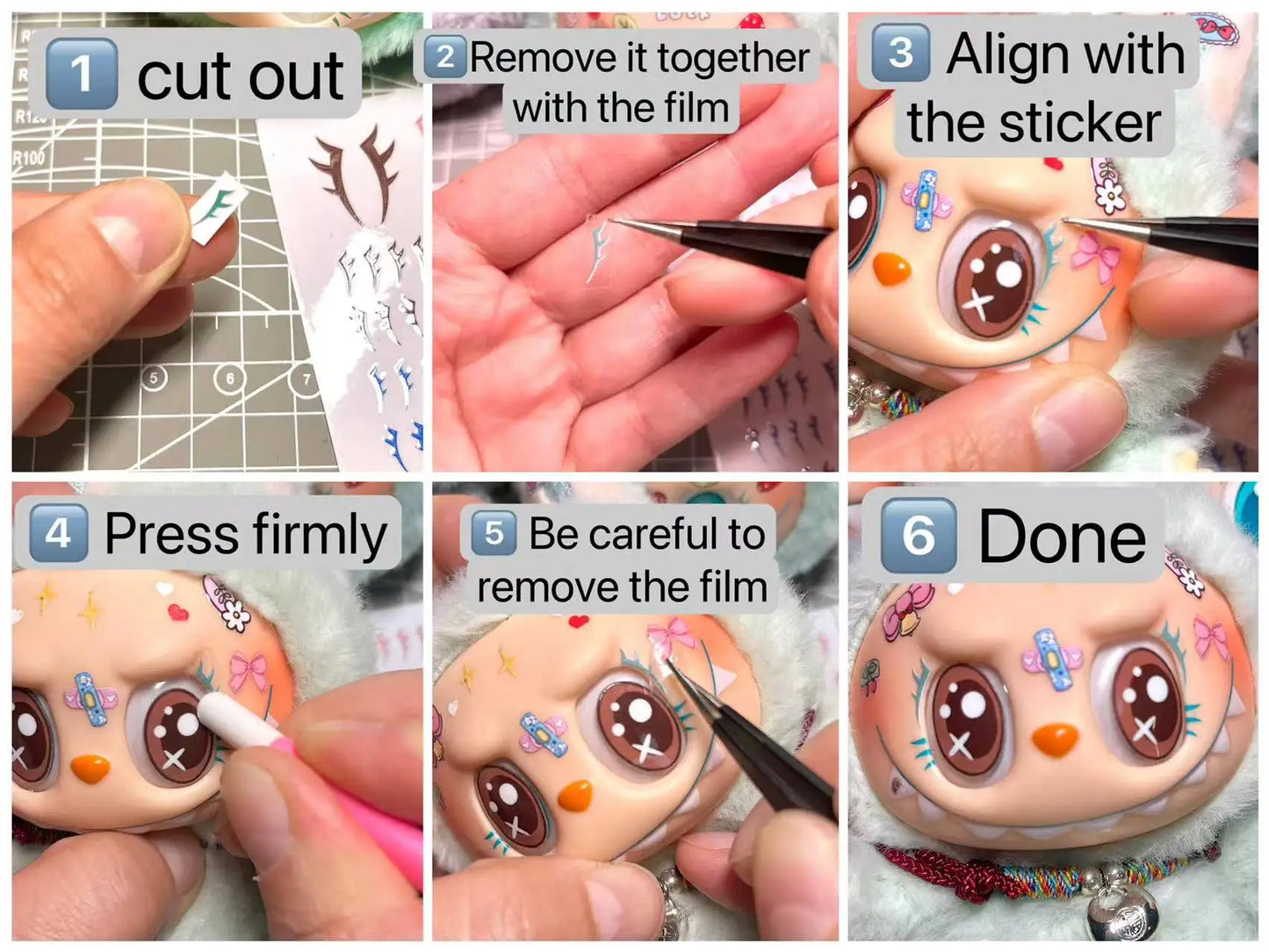Labubu Diy Eyelash Sticker Modification Vinyl Doll Tool Labubu Makeup Material Eye Stickers Labubu Contact Lenses