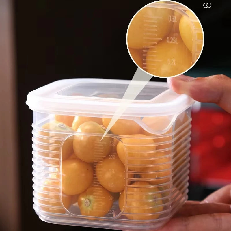 Food Storage Container 6 Grids Vegetable Fruit Fresh-keeping Box with Lid for Refrigerator Kitchen Spice Seasoning Storage Jar