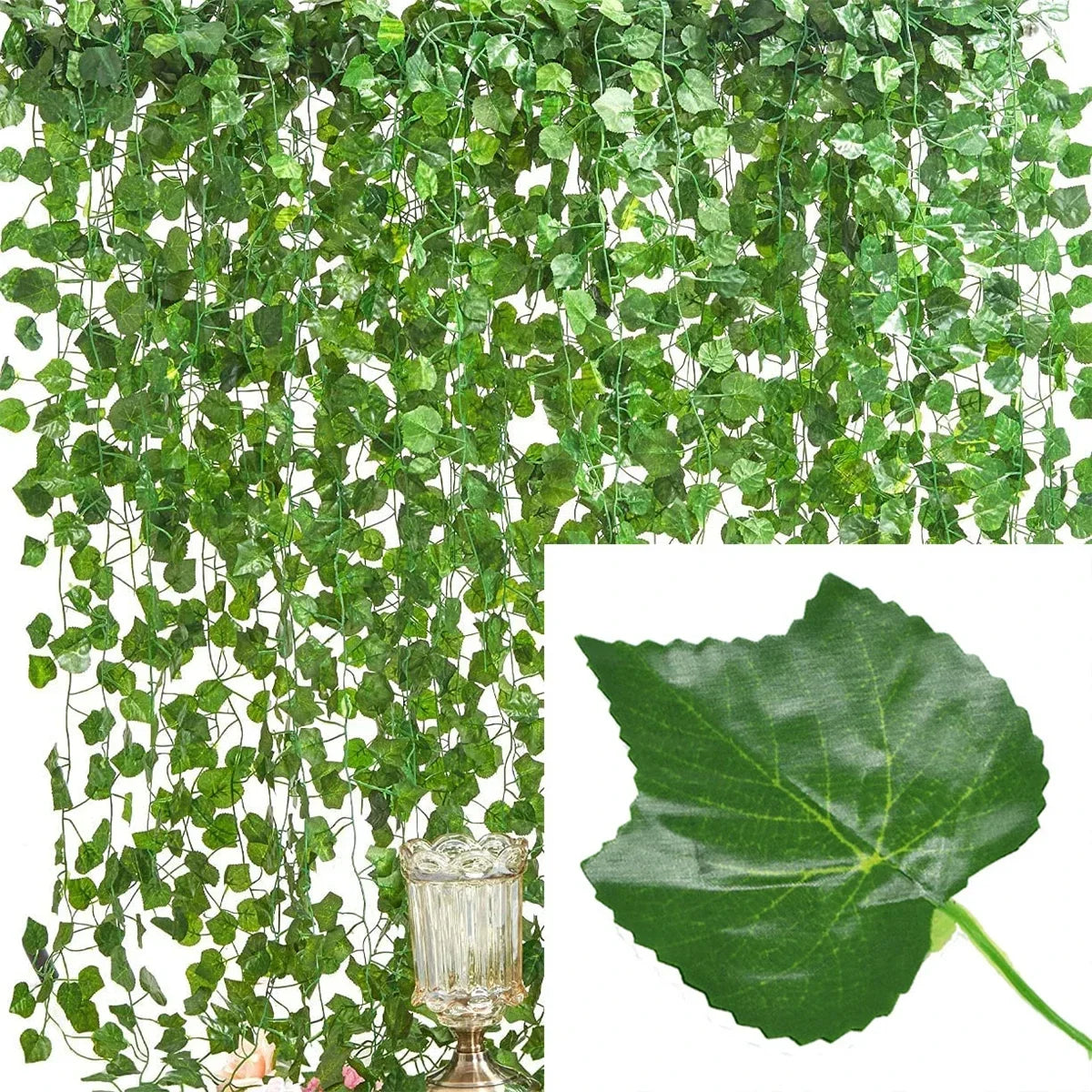 24M Artificial Plants False Leaves Home Decor Fake Foliage Vine Home Garden Decoration Wedding Party Wall Hanging Decorations