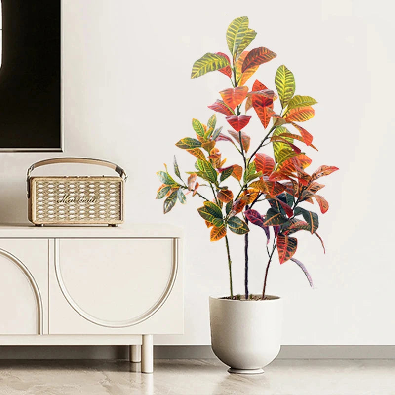 70-100CM Large Fake Ficus Artificial Tropical Rubber Plants Plastic Codiaeum Leaves Autumn Leaves Home Garden Decoration