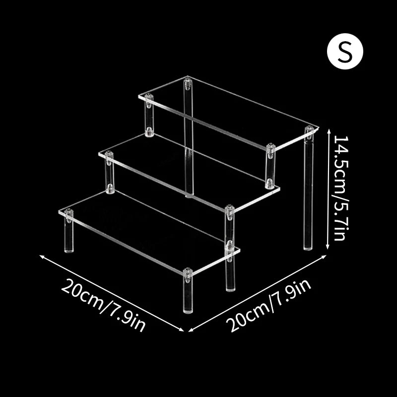 1-3 Tier Acrylic Display Stand Mini Doll Storage Rack Model Figurine Display Stand Transparent Ladder Makeup Organization Shelf