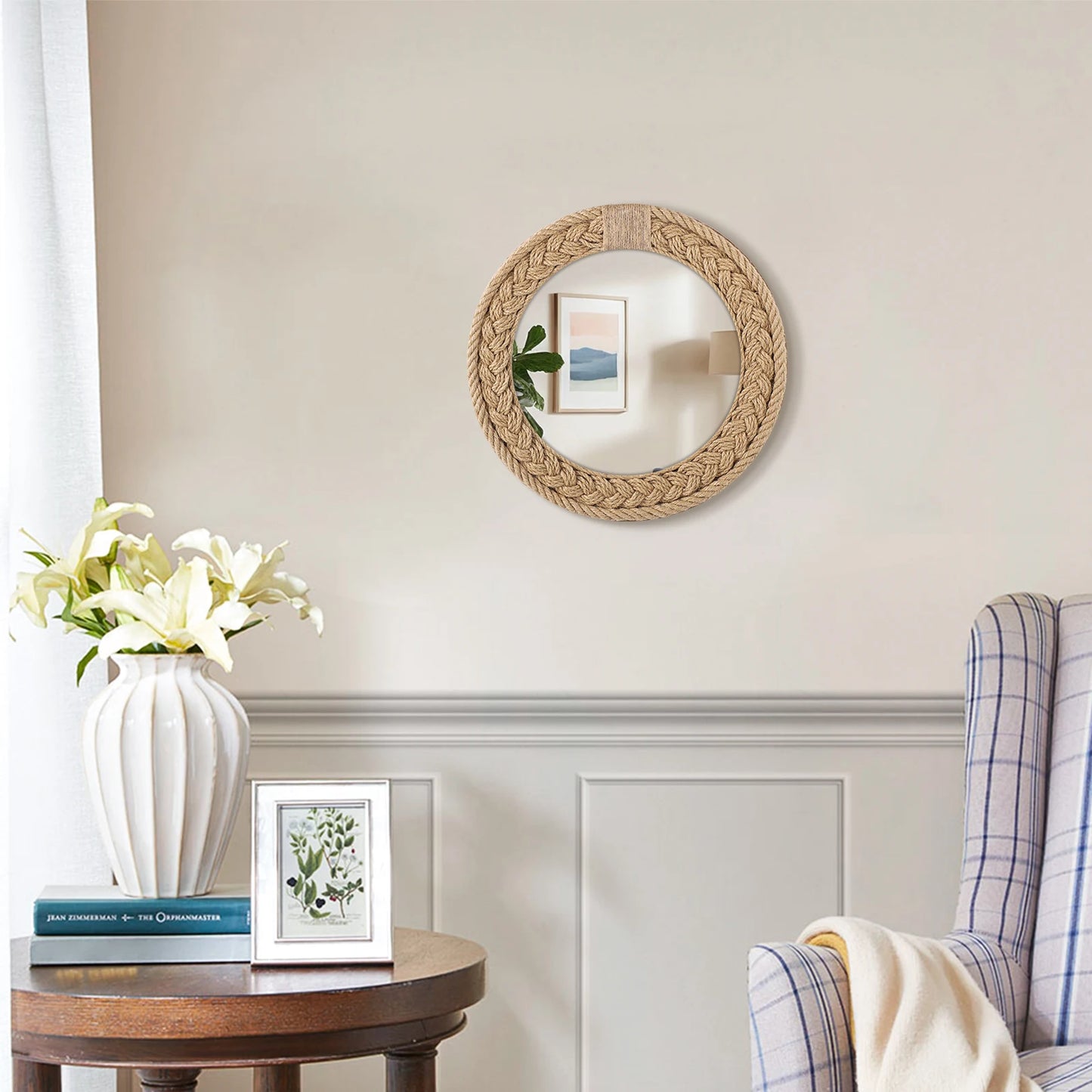 Hand-woven Nordic decorative hanging mirror creative hanging wall sofa porch homestay style background wall decor makeup mirror