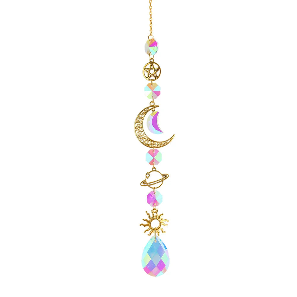 Suncatcher Crystal Wind Chime Star Moon Diamond Hanging Prisms Light Catcher Rainbow Chaser Jewelry Pendant Home Garden Decor