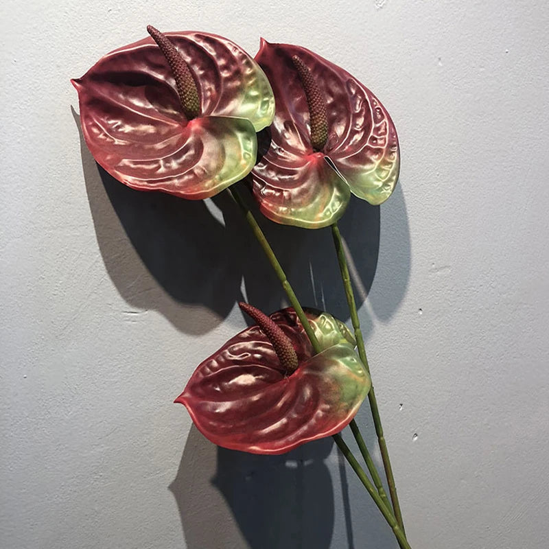 1Pcs Artificial Plants 57cm Real Touch Anthurium Fake Flowers Simulation Anthurium Artificial Flowers Wedding Home Decor