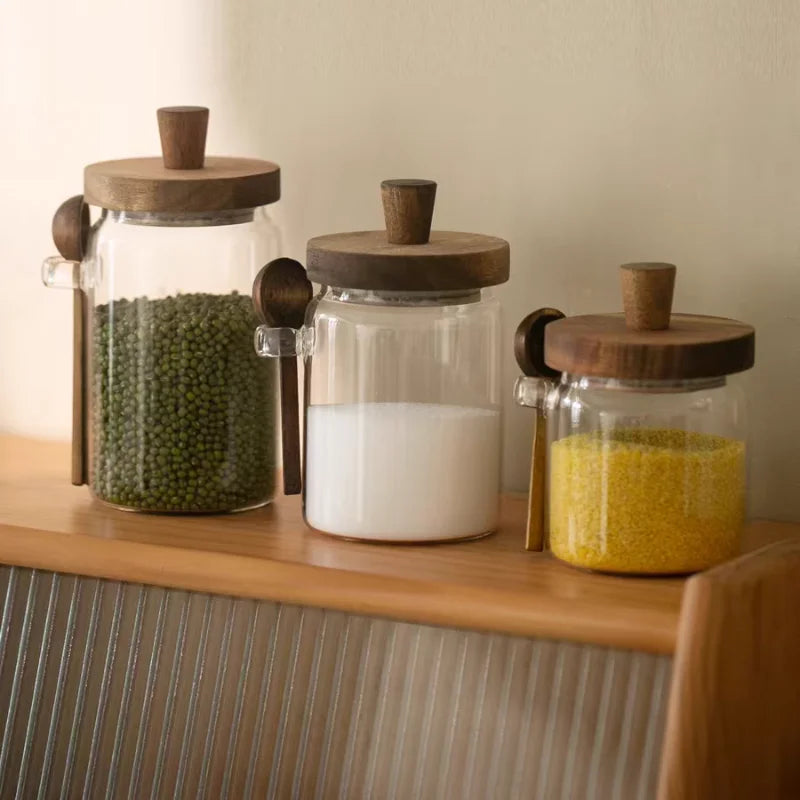 Coffee Bean Storage Jar with Glass Seal and Spoon Storage Jar