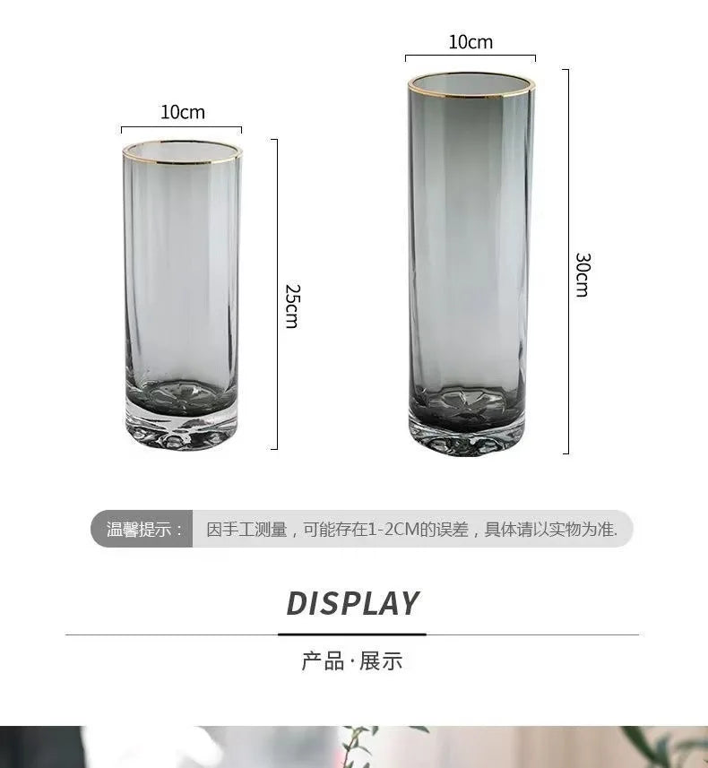 Vase, high-end straight tube, gold-plated glass vase, transparent water cured dried flower arrangement, desktop decoration