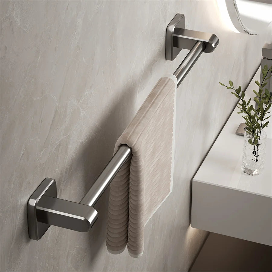 Bathroom Facilities Gun Gray Perforated Wall Mounted Bathroom Towel Bar Size 30 70cm Bathroom Slippers And Towels