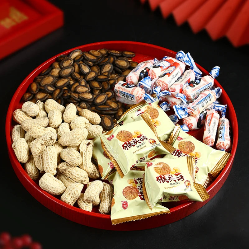 Chinese Red Solid Wood Tray Wedding Wedding Decorative Tray Home Dry Brew Tea Tray Wedding Supplies