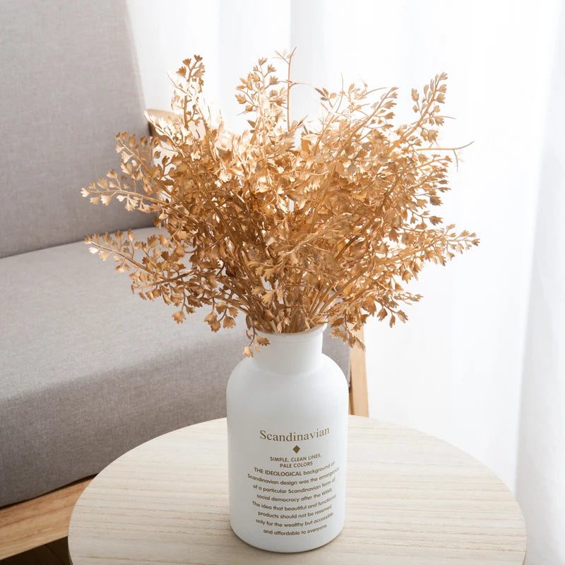 Artificial Plants Gold Fake Flowers Plastic Grass Wedding Arrangement Leaves Autumn Home Party Supplies Christmas Decorations