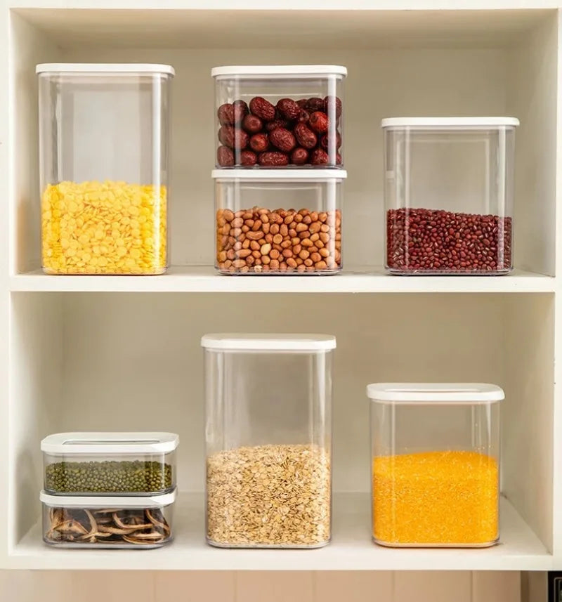 Sealed Grain Storage Box Transparent Food Cereal Kitchen Storage Container Rice Tank Barrel Coffee Bean Organizer Kitchen Tools