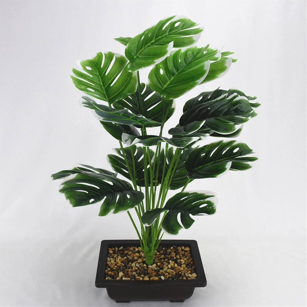 18 Forks Fake Large Artificial Monstera Plants Fake Palm Tree 50cm Plants Tree Plastic Turtle Leaves Green For Home Garden Room
