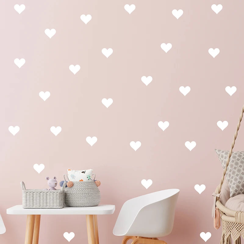 54pcs/set 5cm Soft Pink Heart Shape Wall Stickers for Kids Room Baby Nursery Room Wall Decals Bedroom Girl Room Home Decor Vinyl