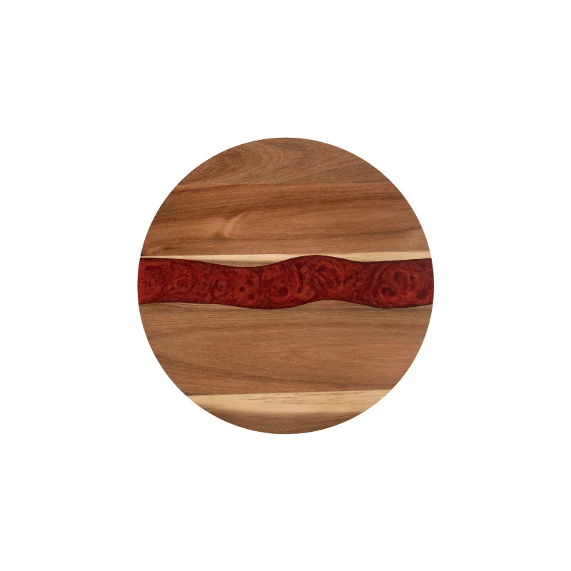 Round Acacia Wood & Resin Food-Safe Cutting Board - Perfect Kitchen Tray for Steak, Snacks, Fruit | Home & Restaurant Use