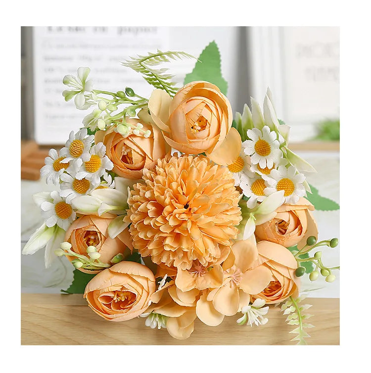1pc Artificial Flower for Decoration with 7 Fake Flowers Faux Bouquet Arrangements for Home Bridal Wedding Party Chrysanthemum