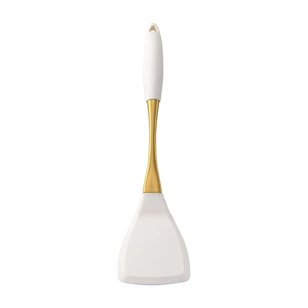 1/8Pcs White Gold Silicone Kitchenware Cooking Utensils Spatula Turner Heat-resistant Pasta Colander Shovel Kitchen Accessories
